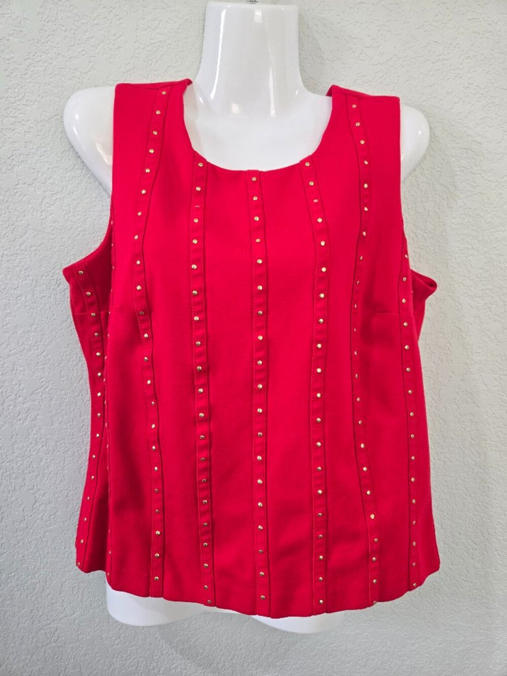 Calvin Klein Red Sleeveless Studded Top – Size M